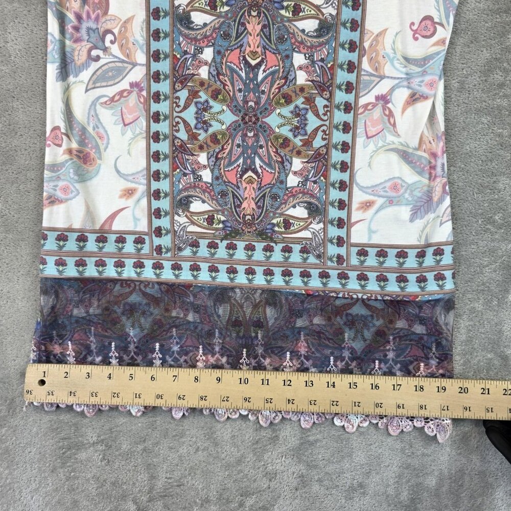 Origami Tank Top Womens Medium Multicolor Boho Paisley Sheer Lace Hem Sleeveless - Picture 4 of 9
